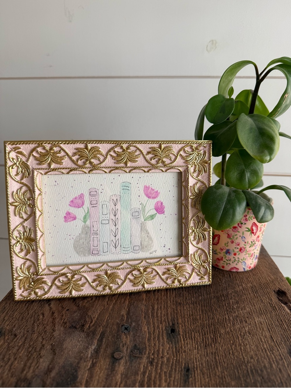 Hand crafted watercolor original in 4x6 ornate frame